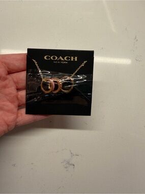 Coach Gold Signature Pink Enamel Rondell Ring Necklace